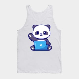 Cute Panda Working On Laptop Cartoon Tank Top